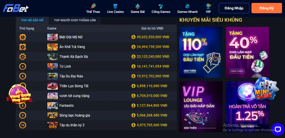 Thưởng nạp tiền 39 bet